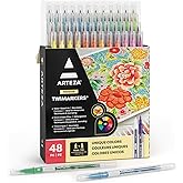 ARTEZA Dual Tip Brush Markers – Set of 48 Pens with Fine and Brush Tips, Water-Based Ink for Coloring, Sketching, Lettering & Journaling