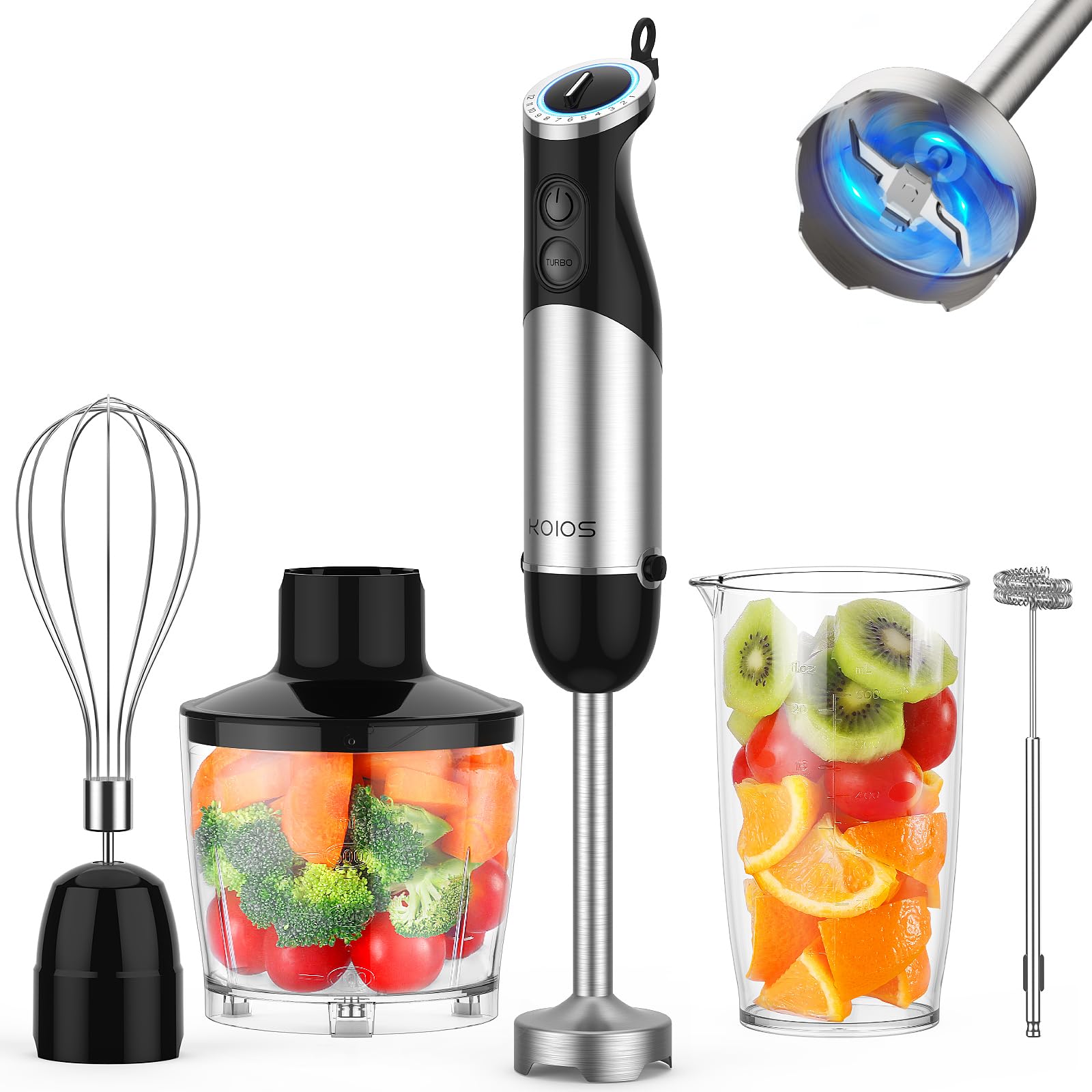 Photo 1 of ***MISSING ITEMS*** KOIOS Upgraded Immersion Blender Handheld, 1000W 12-Speed 5 in 1 Hand Mixer Stick Blender with 304 Stainless Steel Blade,Food Processor,Beaker,Egg Whisk&Milk Frother,Non-BPA,Smoothies Purée Baby Food