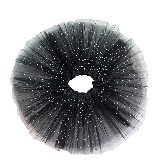 OULII Tüllrock Mädchen Tutu Glitter Ballett Tütü weichem TüllRock (schwarz)