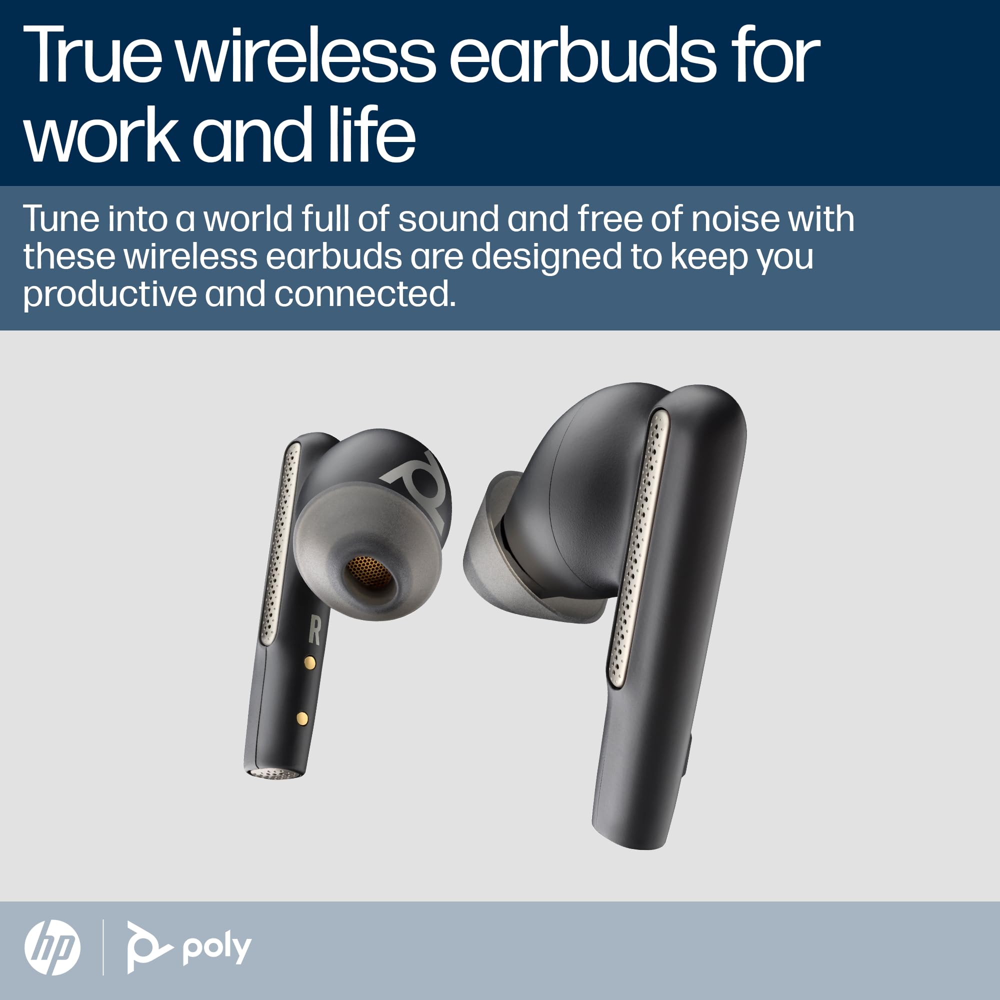 Poly Voyager Free 60 UC Fully Wireless Headset, Active Noise Cancellation (ANC) Bluetooth Adapter for PC Connection, Portable Charging Case Included, Compatible with iPhone, Android, PC, Mac, Zoom