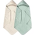 Yoofoss Hooded Baby Towels for Newborn 2 Pack 100% Muslin Cotton Baby Bath Towel with Hood for Babies, Infant, Toddler and Kids, Large 32x32Inch, Soft and Absorbent Newborn Essential