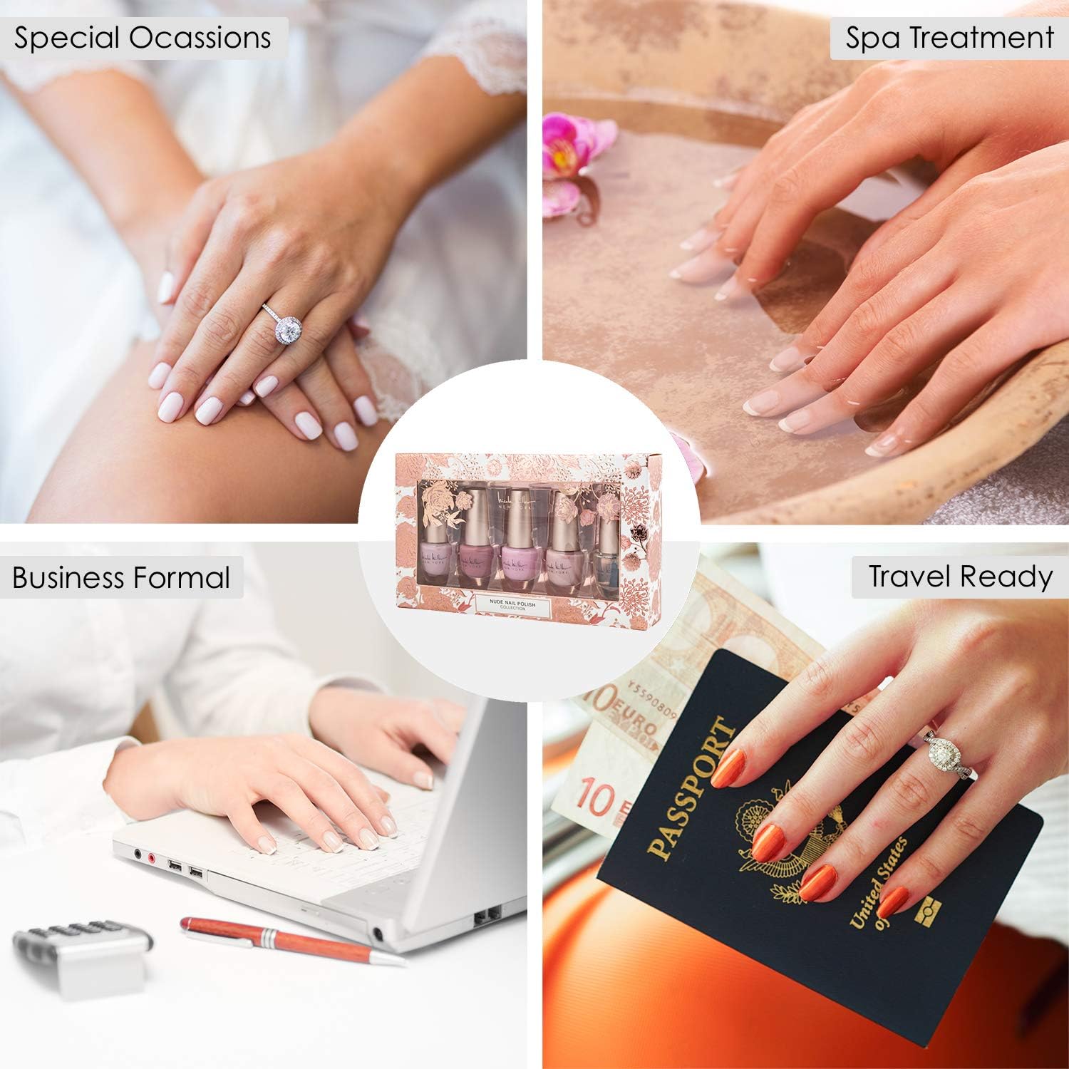 Nicole Miller Nail Polish Set, 5 Piece Nude Nail Polish Collection, Quick Dry Nail Polish for Women and Girls: Health & Personal Care