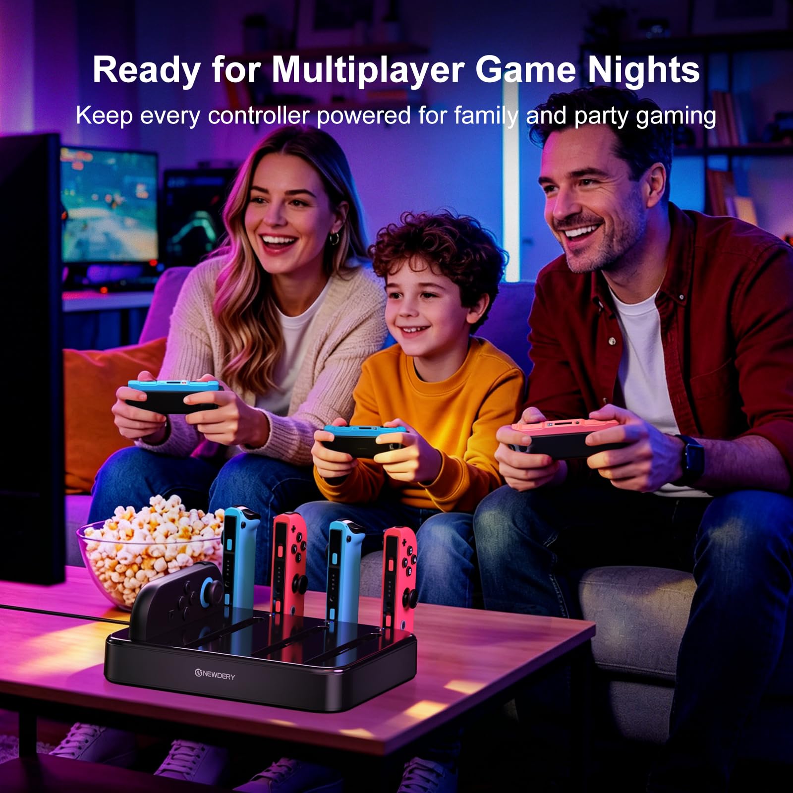 [Für Switch 1/2] NEWDERY 8-in-1-Ladestation für JoyCon 2 & 1 7