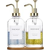 Glass Soap Dispenser with Pump, Dish and Hand Soap Dispenser for Kitchen Bathroom Set, Clear Glass Dispenser Set of 2 Pack wi