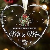 Wedding Gifts for Couples 2025, Our First Christmas as Mr and Mrs Ornament 2025 Engagement Gift Crystal Glass Ornament Newlywed Gift for Couples Just Married Gifts 2025