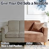 Yeahmart Thick Velvet Sofa Cover 3 Seater Premium Stretch Khaki view 4