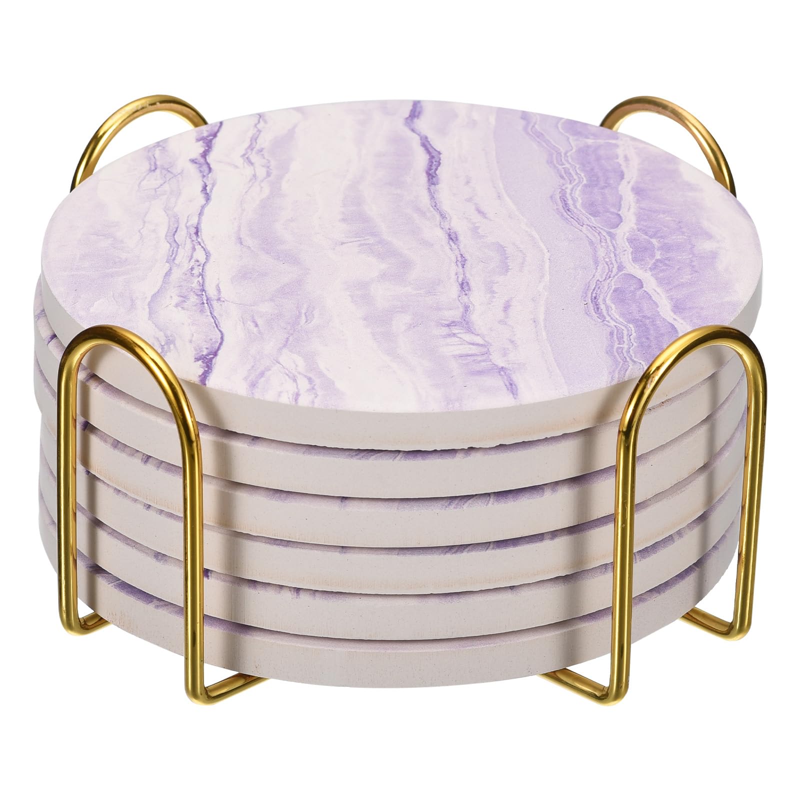 uxcell Drink Coasters with Holder, 6pcs 4" - Cork Base Coasters for Drinks, Sandstone Style for Kinds of Cups, Home Decor, Wooden Table (Purple)