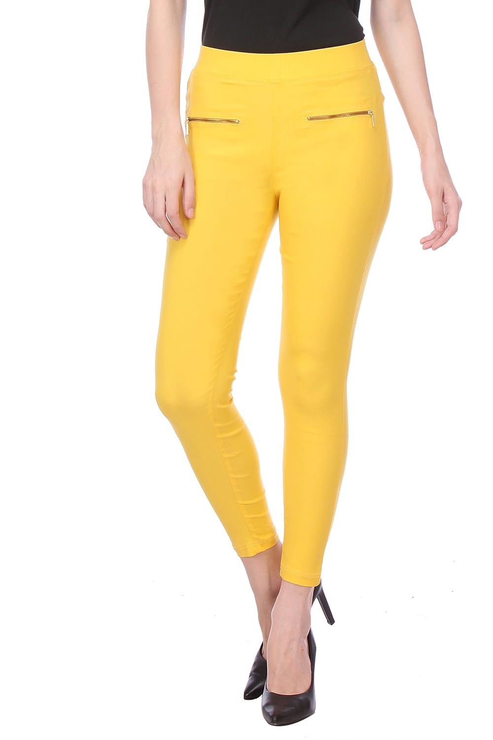 deewa yellow single zip jegging