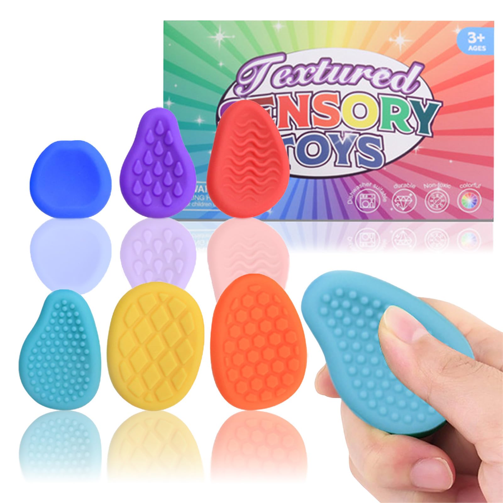 Melearch Fidget Toys Sensory Stone for Adults, 6 Pcs Silicone Textured Worry Stones for Autism Kids, Fidget Stress Toys for Anxiety Relief, Students Calm Down Classroom Prizes