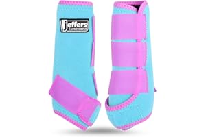 Jeffers Expression Neon Protective Horse Boots, 1 Pair, Turquoise & Purple – Breathable Neoprene, Secure Straps Closures – Durable Protection for Front & Hind Legs, Trail & Riding Use - Medium
