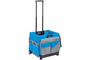 ECR4Kids Universal Rolling Cart with Canvas Organizer Bag, Mobile Storage, Blue/Grey
