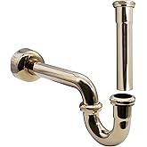 Westbrass CO401-8-01 1-1/4" Brass Bathroom Sink P-Trap with 8" Slip Joint Extension Tube, Polished Brass