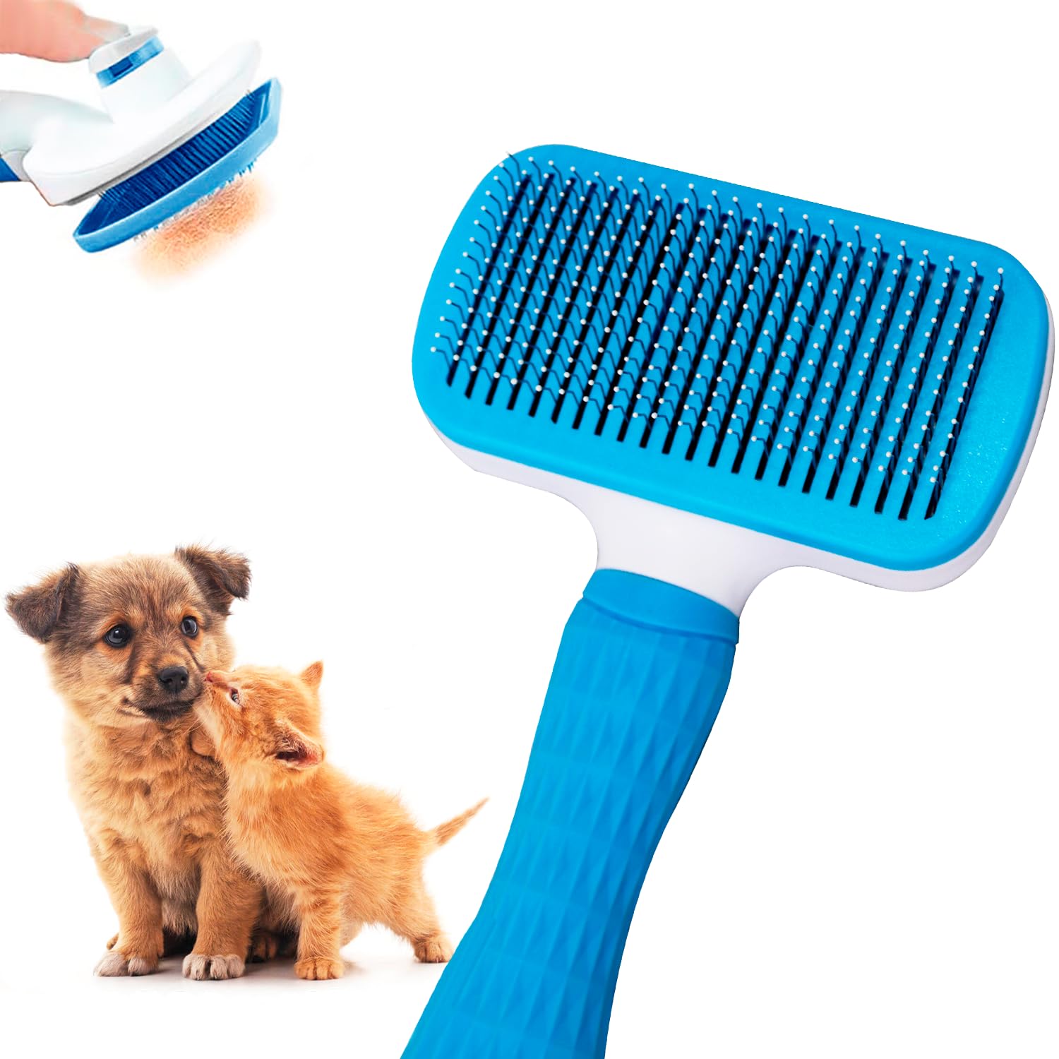 Edipets, Cat Brush, Dog Brush, for Long Fur, Shedding, Detangler, Silicone and Steel Bristles, Ergonomic, Pet Accesories (Blue)
