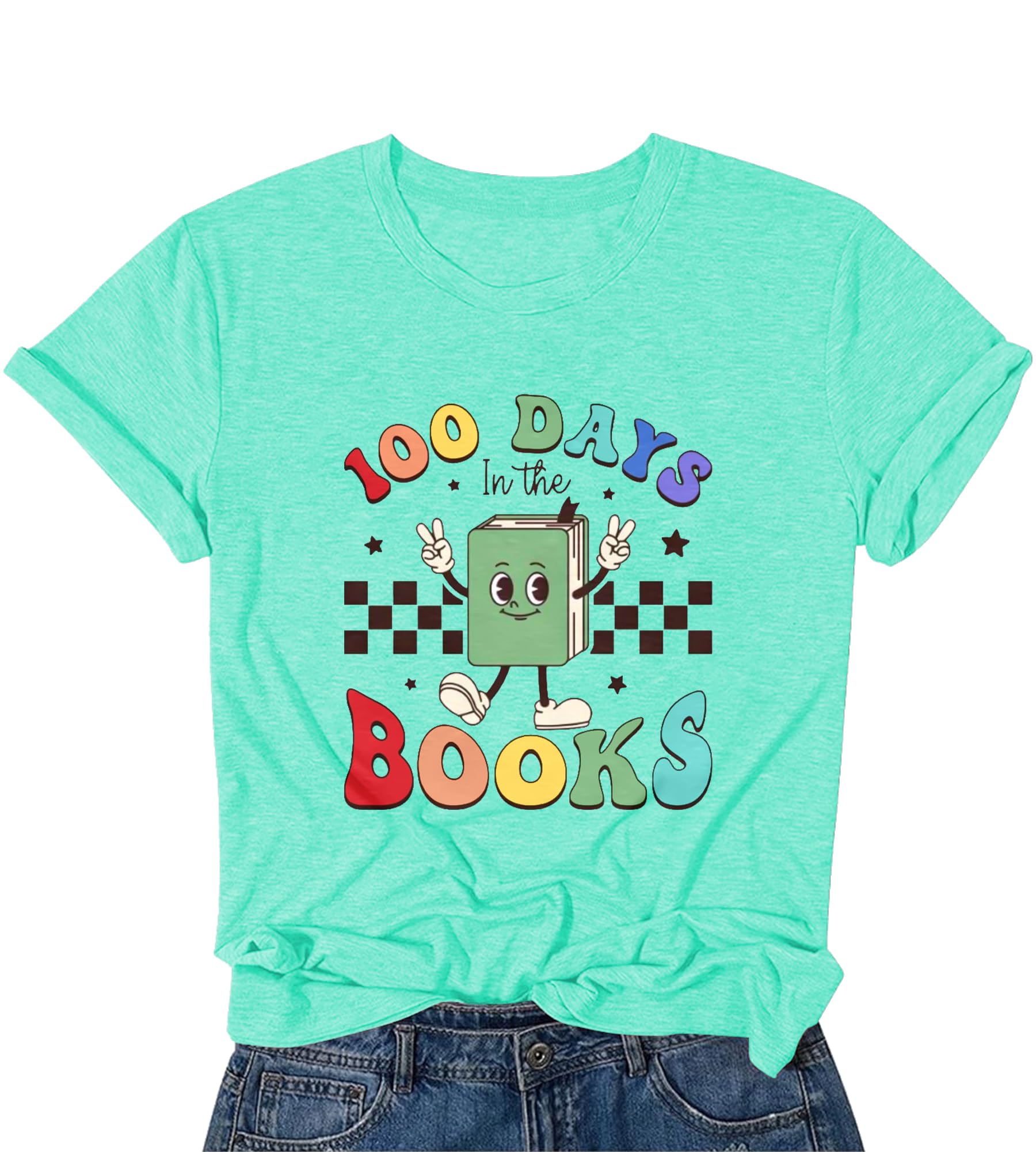 Happy 100 Days of School Shirt, Womens 100 Days in The Book, 100 Days of School Teacher Appreciation Short Sleeve Shirts