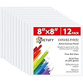 Simetufy 12 Pack 8x8 Inch Painting Canvas Panels Blank Square Canvas Boards for Painting, 8oz Gesso Primed Acid-Free 100% Cotton for Acrylics Paints