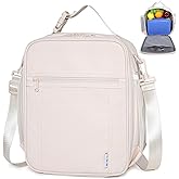 NOL Nylon Waterproof Kids Lunch Bag, Insulated Lunch Bag, Lunch box Cooler, Reusable, Zip Closure with Buckle Handle Holds Lunch Box, Snacks & Water Bottle for School Work, Cream