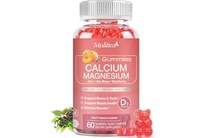MULITTEA 1200mg Calcium Gummies with D3,K2,Zinc - Plant Complex Calcium Magnesium Supplement with Glycinate,Potassium,Vitamin C &Whole Natural Food for Bone & Immune Support- 60 Chewable Gummy Sugar-Free