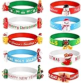 Morcheiong 10 Pieces Merry Christmas Rubber Bracelets Silicone Wristbands for Holiday Party Goodies Bags Stuffers Filler Favors Classroom Prizes School Class Exchange Supplies