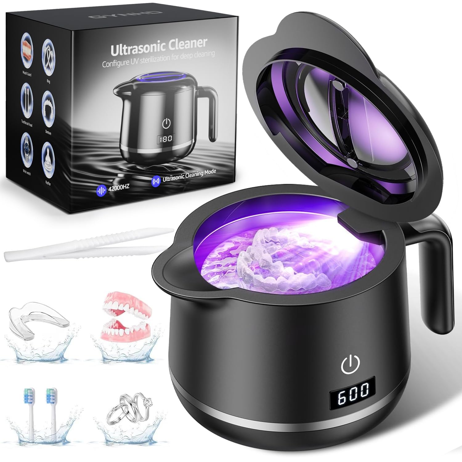 Photo 1 of GYNHD Dental Ultrasonic Retainer Cleaner Machine: Dental Cleaning Pod for Denture/Mouth Guard/Aligner/Night Guard/Braces/Toothbrush Heads/Jewelry - 45kHz Retainer Cleaner with Digital Timer & 200ML