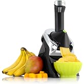 Yonanas Deluxe Frozen Fruit Soft Serve Dessert Maker, Vegan and Dairy-Free Treats with No Added Sugar, Easy Push Button Operation, Includes 75 Recipe Booklet, Dishwasher Safe Parts, in Black