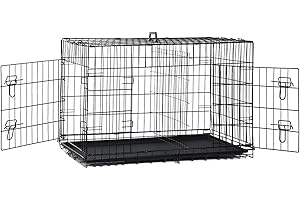 BestPet Large Dog Crate Dog Cage Dog Kennel Metal Wire Double-Door Folding Pet Animal Pet Cage with Plastic Tray and Handle (