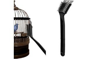 Evenpop Bird Cage Brush, Stainless Steel Long Handle Bird Droppings Cleaning Brush with Scraper, Bird Cage Cleaner for Cleaning Bird Parrot Pet Cages Kennels Perches Birdcage Accessory
