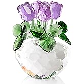 DENIMOMO Crystal Rose Gifts for Mom Grandma,Crystal Rose Figurine Home Deco Mothers Day Thanksging Anniversary Birthday Gifts for Women Wife/Purple