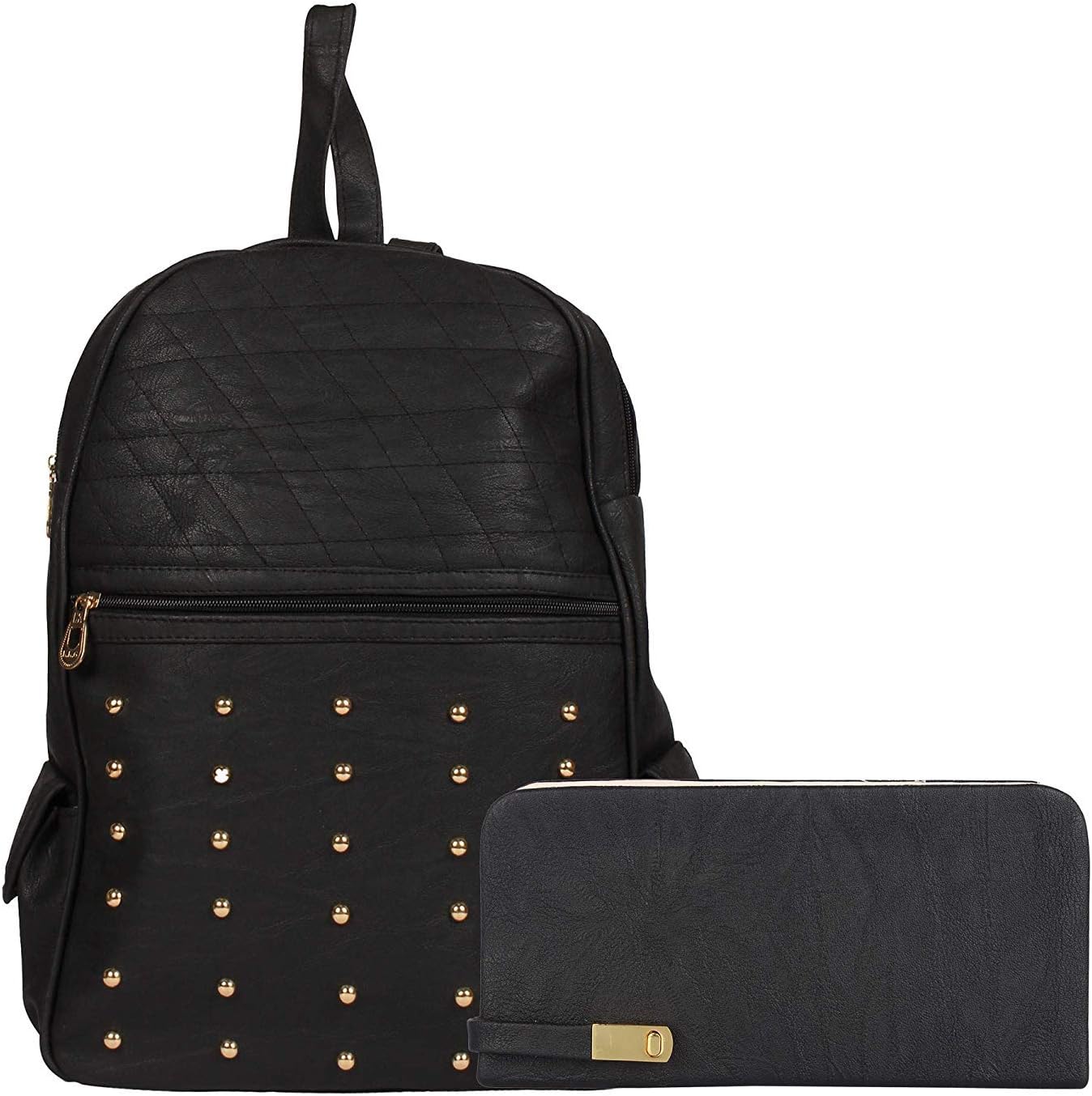 Bizarre Vogue Stylish College Bags Backpacks & Clutch Combo For Women & Girls (Black, BV1090)