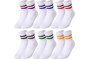 6 Pairs Kids Striped Crew Socks, Cotton Crew Athletic Sock Breathable Casual School Sports Socks with Retro Stripes