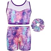 JiAmy Two Piece Gymnastics Leotards for Girls, Sparkly Dance Biketards with Shorts Ballet Tumbling Outfit for Girl 3-12 Years
