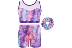 JiAmy Two Piece Gymnastics Leotards for Girls, Sleeveless Sparkly Athletic Outfit with Shorts or 3-12 Years