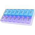 7 Day Weekly AM PM Pill Organizer, ShysTech Large Pill Case Pill Box for Pills Vitamin Supplements Medication (Purple/Blue)