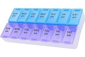 7 Day Weekly AM PM Pill Organizer, ShysTech Large Pill Case Pill Box for Pills Vitamin Supplements Medication (Purple/Blue)