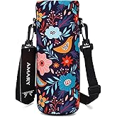 AMARY 500ML Neoprene Water Bottle Carrier Bag with Adjustable Shoulder Strap,Insulated Water Bottle Cover for Stainless Steel/Glass/Plastic Bottles 16.9OZ (Birds)