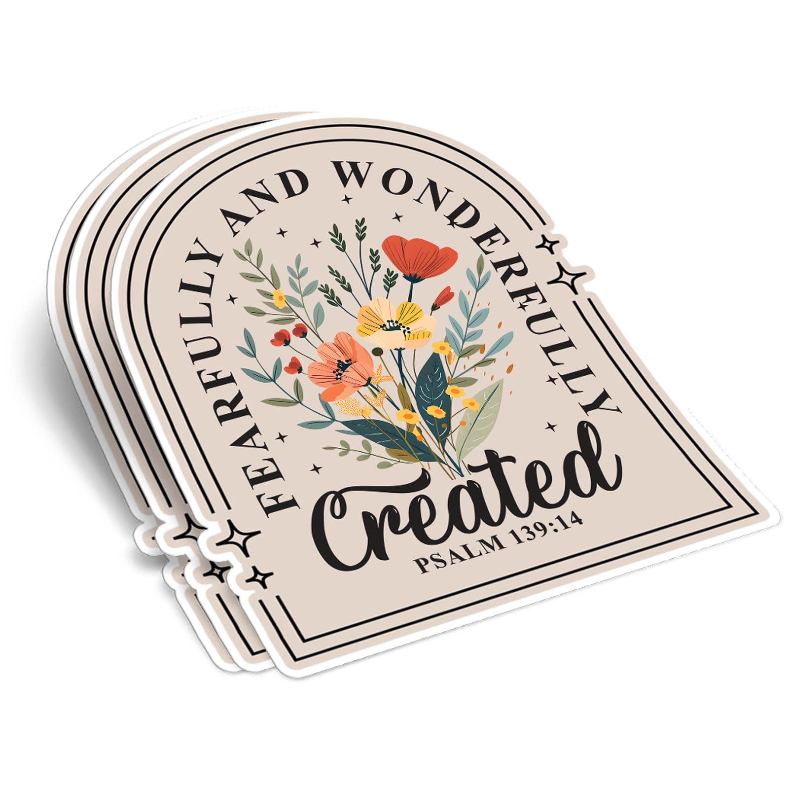 Photo 1 of (3Pcs) Psalm 139:14 Bible Verse Waterproof Sticker Fearfully and Wonderfully Created Christian Vinyl Decal Adult for Laptop Kindle Water Bottle Mug Phone Car Skateboard Helmet - Size 3”x2.5”