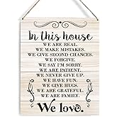 Farmhouse House Rules Quote Wooden Sign Wall Decor Rustic in This House We are Real Wood Plaque Hanging Sign Decoration for Home Door 8 x 10