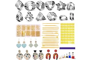 Fesorsi 763 Pcs Clay Earring Making Kit, 30 Polymer Clay Molds Stainless Steel, Polymer Clay Tools with 8 Circle Cutters, 1 Clay Letter Stamps and 710 Pcs Earring Accessories for DIY Jewelry