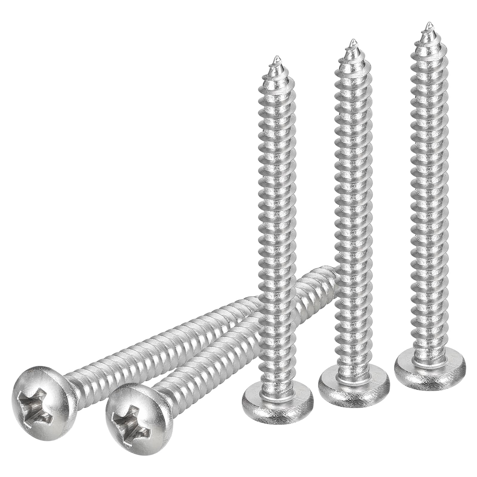 DTGN #8x1-3/4" Silver Screws - 100Pack - 304 Stainless Steel Pan Head Phillips Screw — image 1