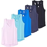 Real Essentials 5 Pack: Women's Crossback Keyhole Open Back Workout Tank Top Dry-Fit Sleeveless Yoga Gym (Available in Plus)