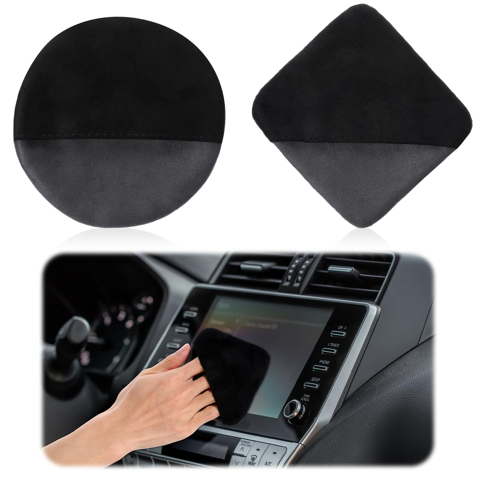 Photo 1 of 2Pcs Car Touch Screen Cleaner Cloth,4.2"×4.2" Square Microfiber Car Screen Cleaner,Black Auto Screen Cleaning Pad Car Interior Cleaner Wipes for Vehicle Dashboard LCD Display