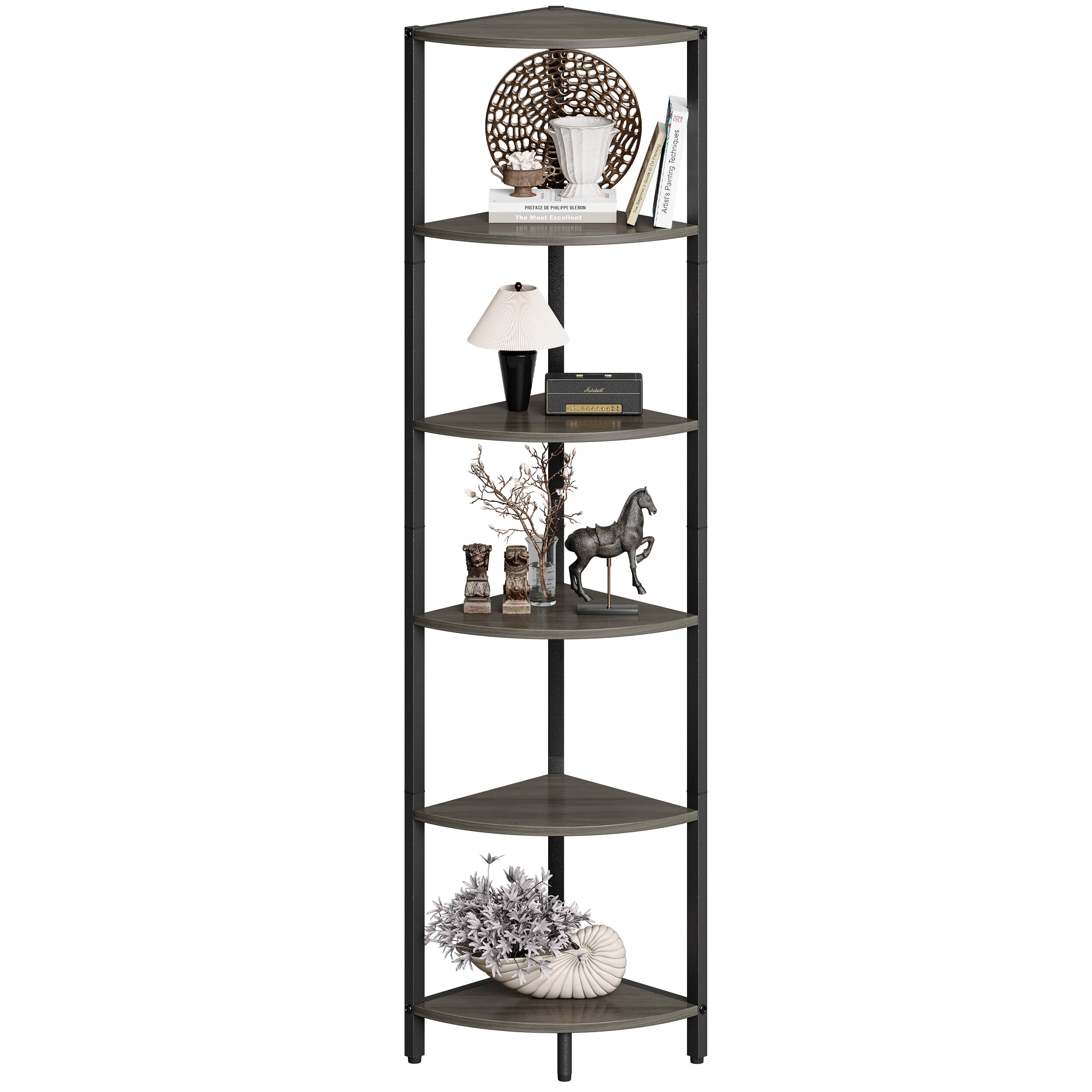 Photo 1 of IRCPEN 6 Tier Corner Shelf 63.1" Tall Ladder Corner Storage Shelf Rack Grey Woodgrain Industrial Standing Bookshelf Shelf Organizer 