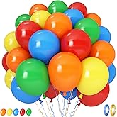 Red Yellow Blue Green Balloons, 60PCS Red Orange Blue Balloons, Rainbow Cartoon Theme Primary Color Latex Balloon for Kids Birthday Baby Shower Festival Carnival Circus Party Decorations Supplies