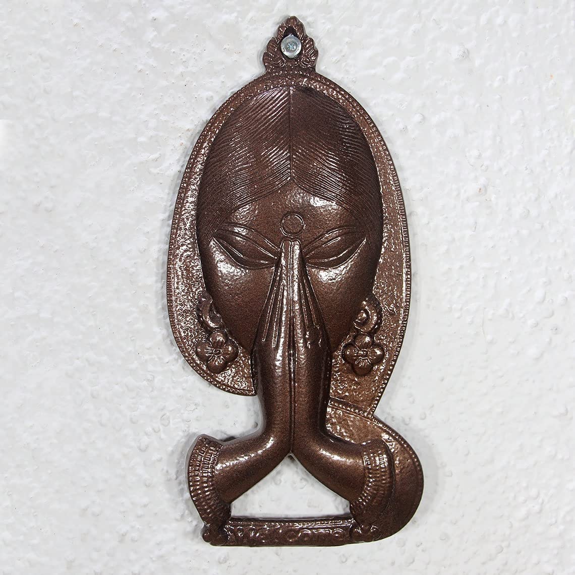 SATYA EXPORTS Brass Metal Welcome Namaste Lady Metal Hanging Religious Metal Wall Decor Showpiece Hanging Entrance Gate size 11 inch (Brown)
