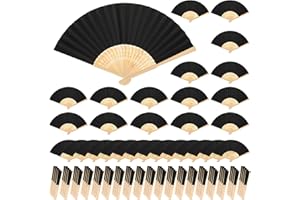 Yinkin 100 Pack Folding Fans Bamboo Handheld Folded Craft Hand Japanese Chinese Fans for Weddings Bridal Dancing Church DIY Decoration Women Kids Gift Party Favors (Black)