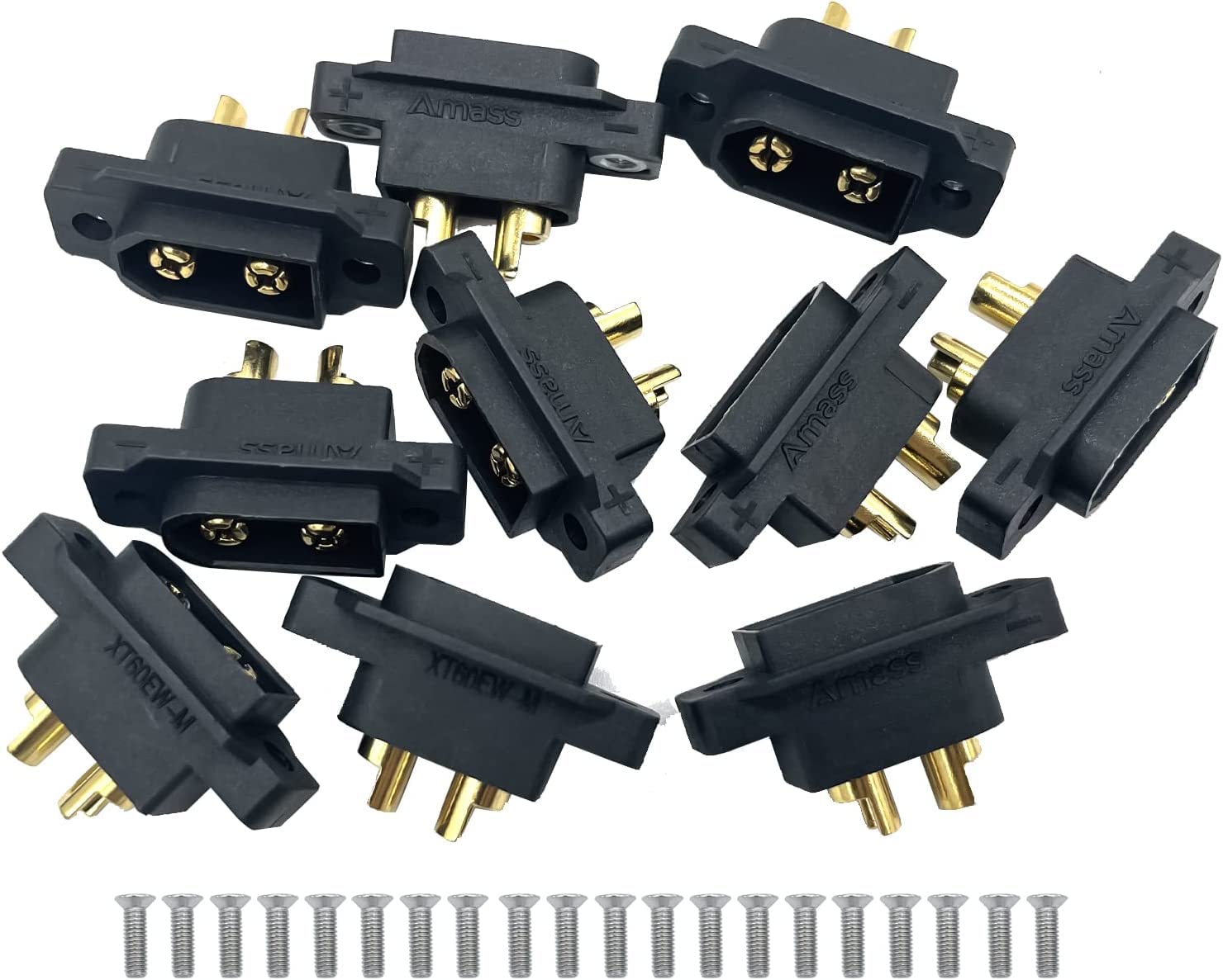 Nuofany 10PCS XT60EW-M Mountable XT60E Male Plug Connector for RC Drone Aircraft FPV Racing Drone(with scews