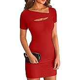 VICHYIE Womens Summer Dresses Cutout One Piece Ribbed Bodycon Mini Short Sleeve Casual Slim Fitted Pencil Dresses