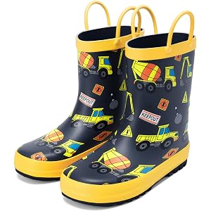 DREAM PAIRS Kids Rubber Rain Boots | Rubber traction outsole,Double pull handles,Non-slip sole,Puddle Jumping Garden Play,Tod