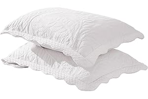 MarCielo 2-Piece 100% Cotton Quilted Pillow Shams Embroidered Farmhouse Pillow Shams (King, White)