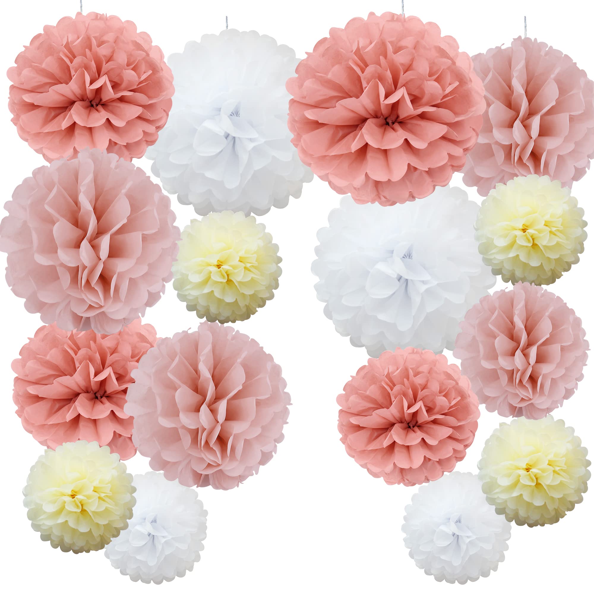 16pcs Mix Tissue Paper Pompoms Pom Poms Flower Handmade Wedding Party Decorations Balls, Bellini Shade
