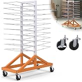 Vazcor 20-Tier Paint Drying Rack for Cabinet Doors and Wood Panels | Heavy-duty steel rack with locking wheels holds doors, drawer fronts, trim, and panels while saving valuable shop space